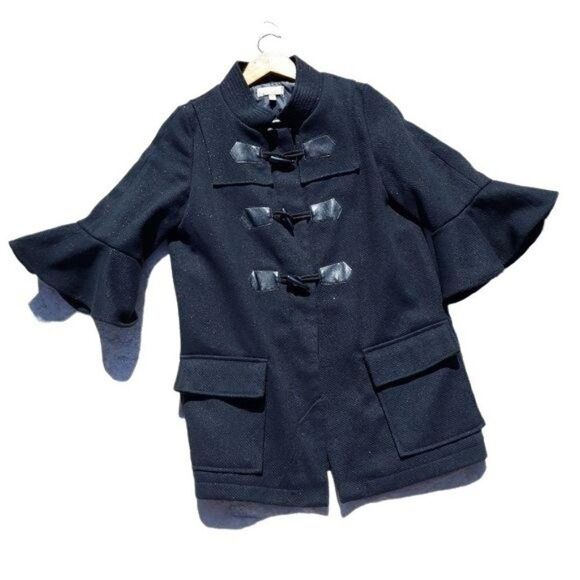 Princess Vera Wang Coat Womens S Military Cape Flounce Toggle Wool Blend Black - Picture 1 of 12